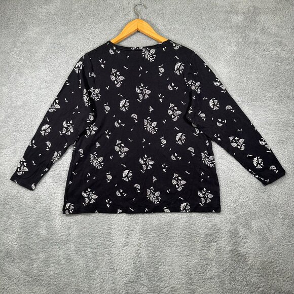 Croft & Barrow The Classic Tee Plus Size 1X Black Floral Long Sleeve - Picture 2 of 9